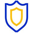 Icon of a shield outlined in blue with a smaller yellow shield inside. It conveys protection and safety, with a simple and clear design.