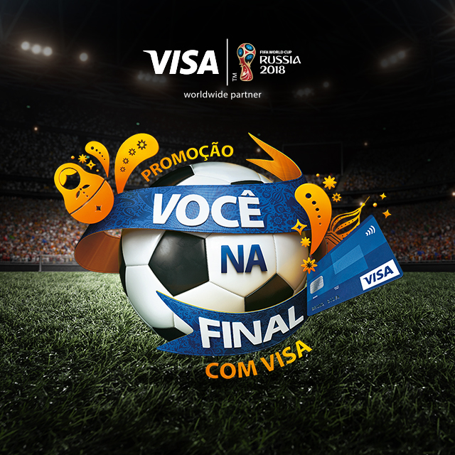 Banner da Promoção Você na Final com Visa sobre uma bola de futebol