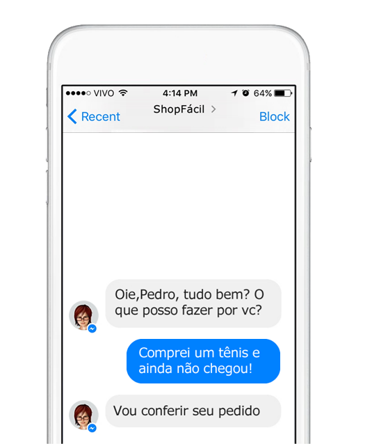 Interação via chat entre um consumidor e a assistente virtual da ShopFácil