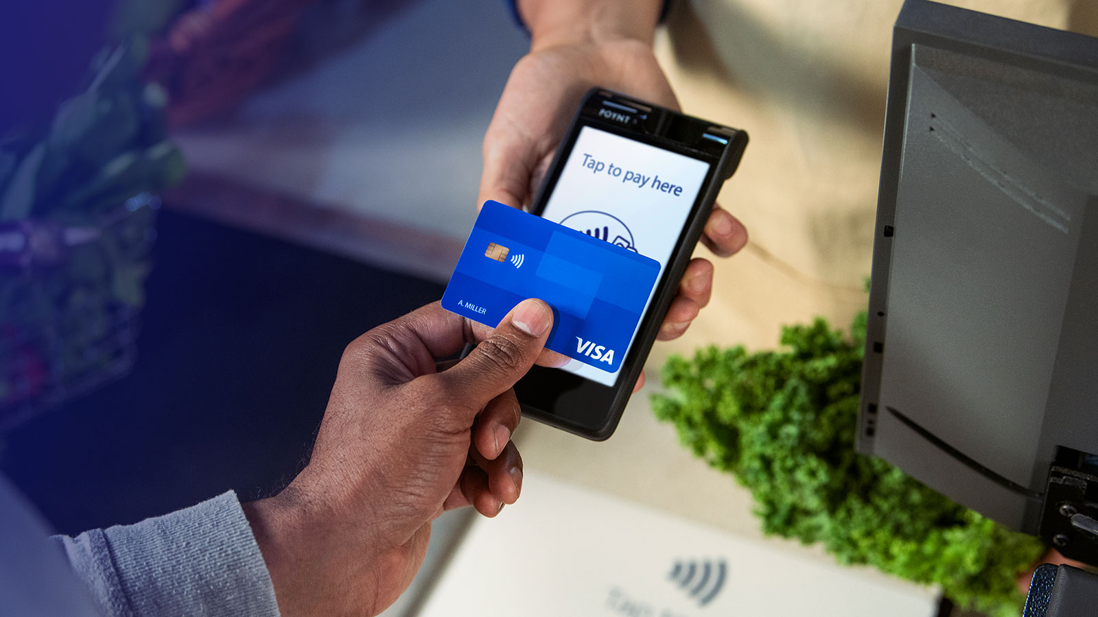 Man making contactless card payment