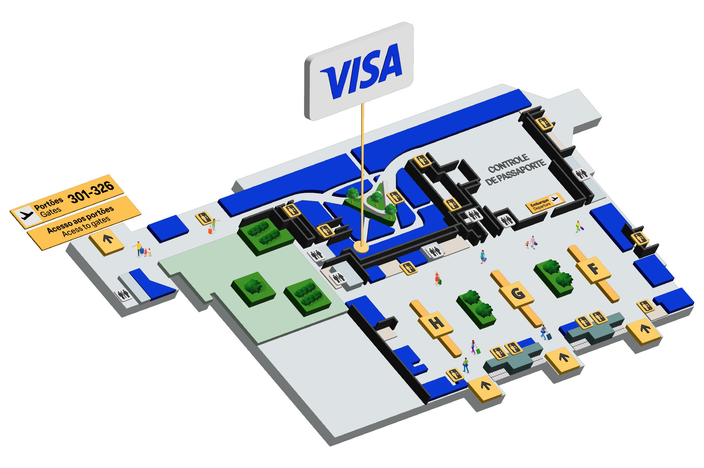 Ilustração do mapa para a sala VIP Visa do aeroporto de Guarulhos