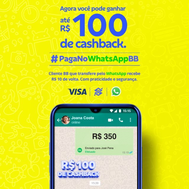 Agora você pode ganhar até R$100 de cashback. #PagaNoWhatsAppBB