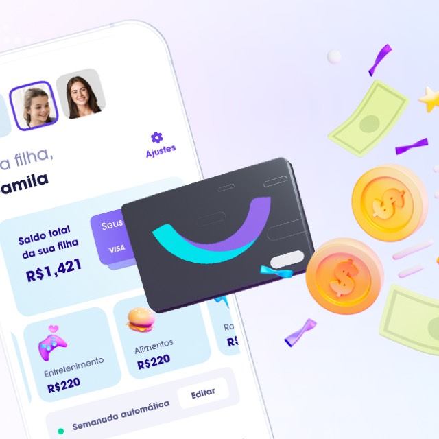 Ilustração de um smartphone aberto em um aplicativo financeiro
